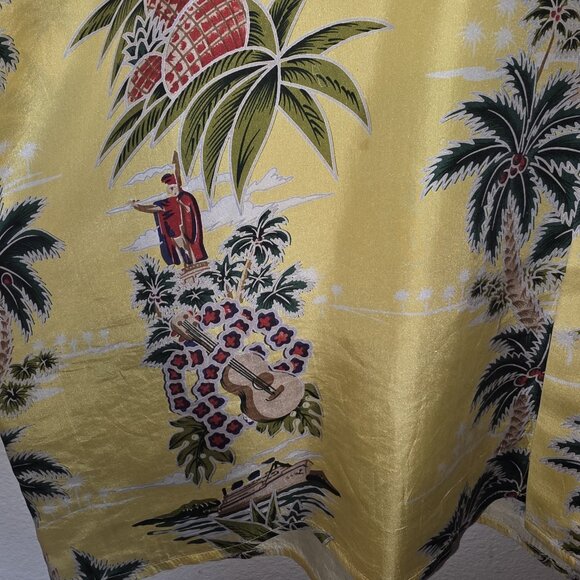 Hawaiian Silk Company Men’s XL Aloha Hawaiian Shirt Yellow Palm Tree Pineapple - Picture 10 of 13